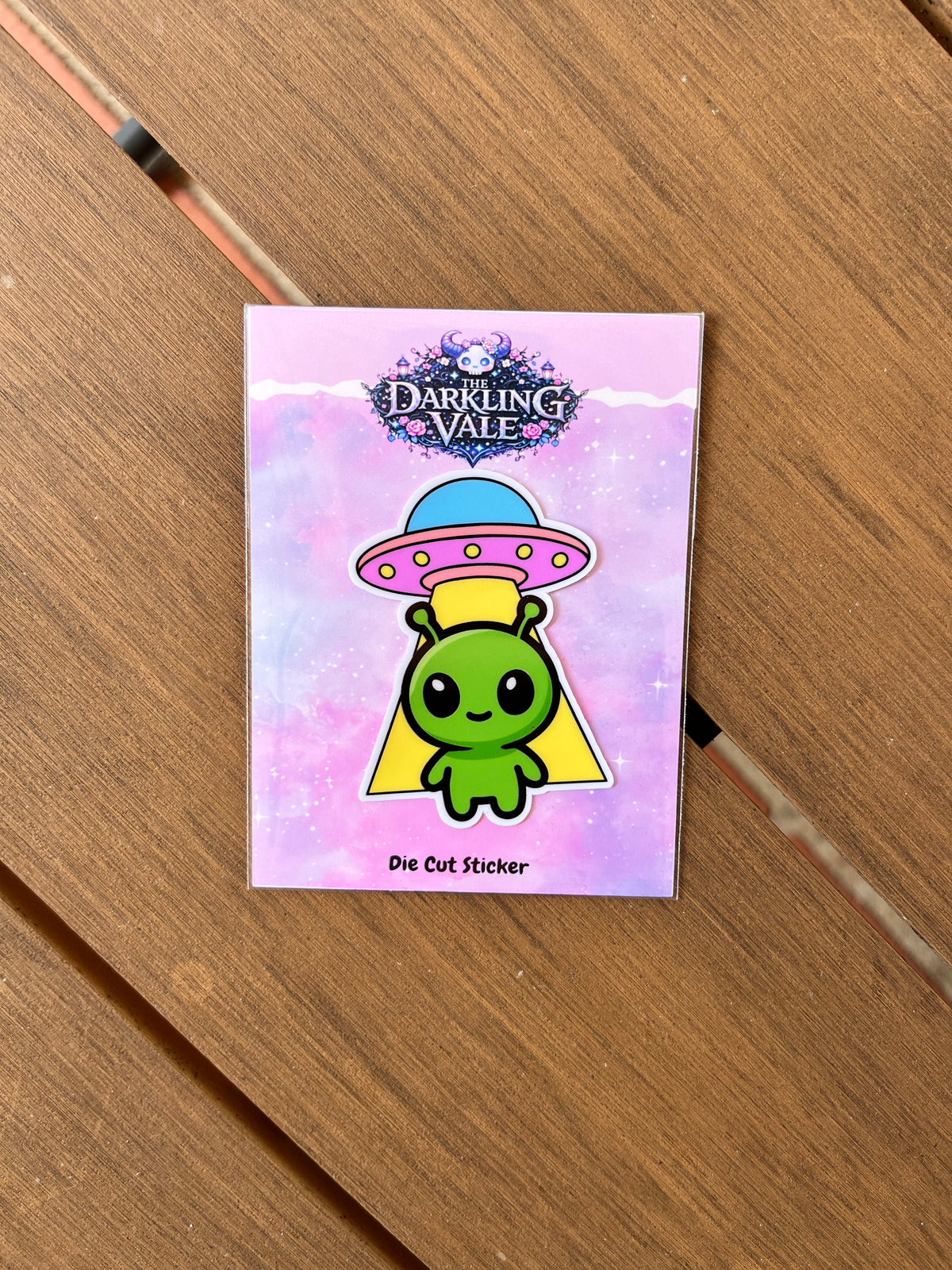 Cute alien die cut sticker