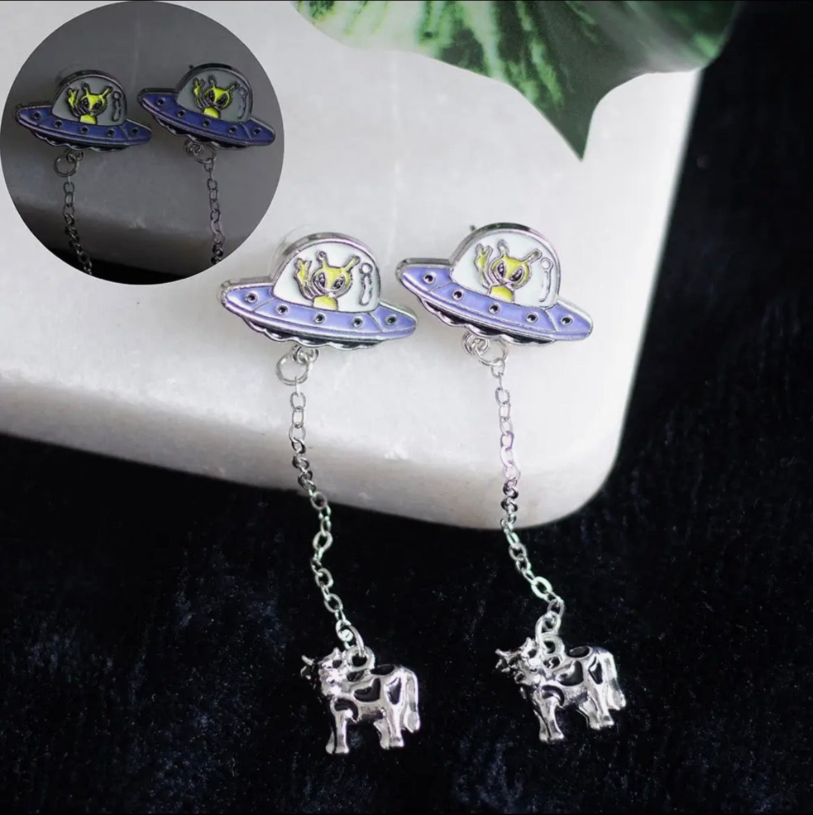 Alien Abduction Enamel glow-in-the-dark earrings