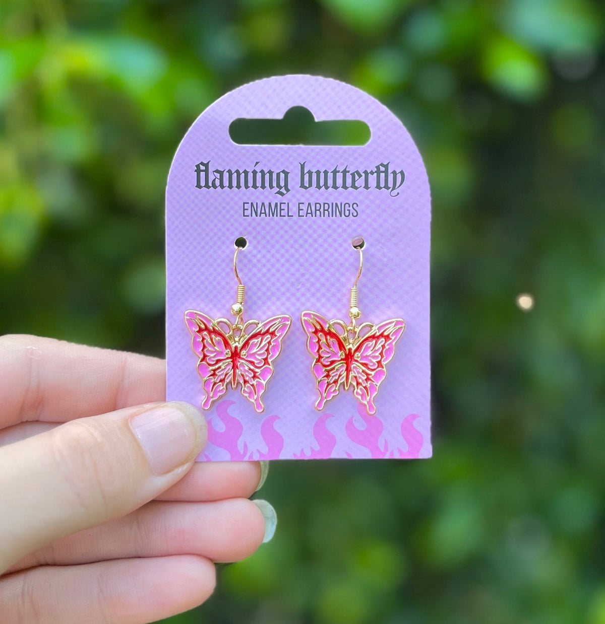 Flaming butterfly enamel earrings