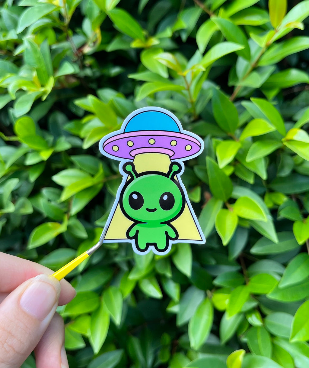 Cute alien die cut sticker
