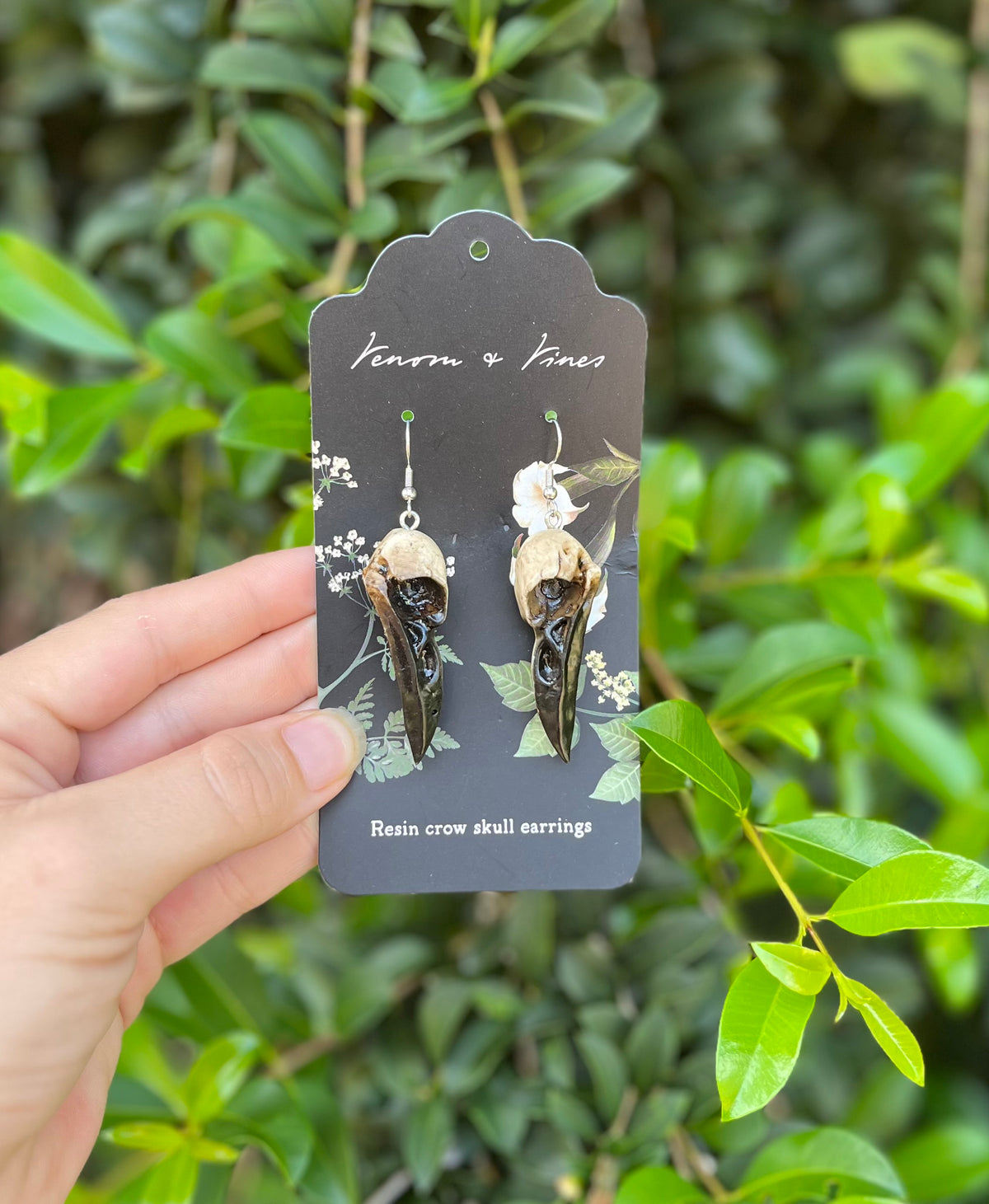 Resin Crow Skull Earrings